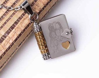 Personalised Petite Book Locket Necklace, Pendant Charm Message Necklace, Keepsake Memory Gift for Mother