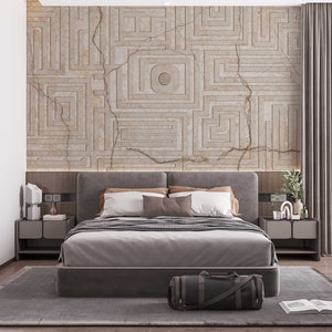 Classic Greek Labyrinth Pattern on Marble Effect Wallpaper - Timeless ...