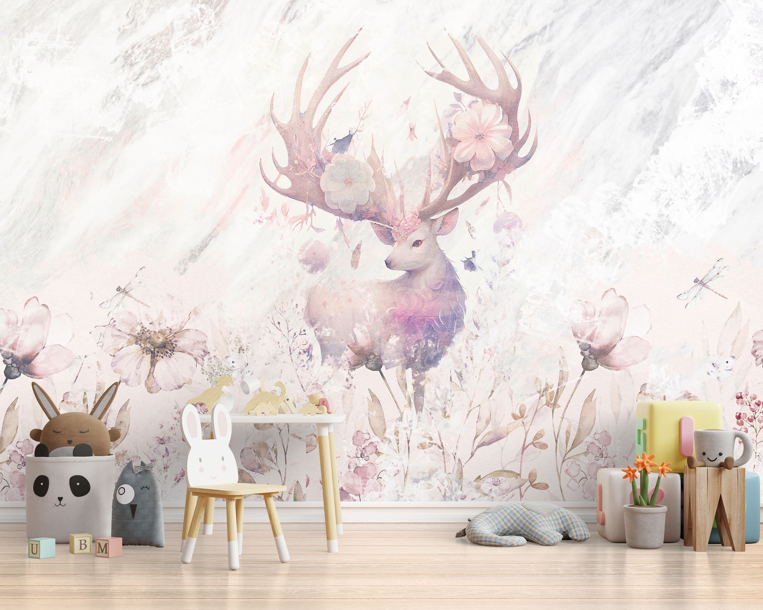 花畑の鹿の壁紙：子供部屋の壁の装飾 - Etsy 日本, image size:2500x2000