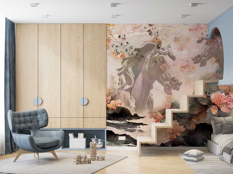 Horse Sculptures Wallpaper Stallion's Dream in Pastel Mountains, Wall