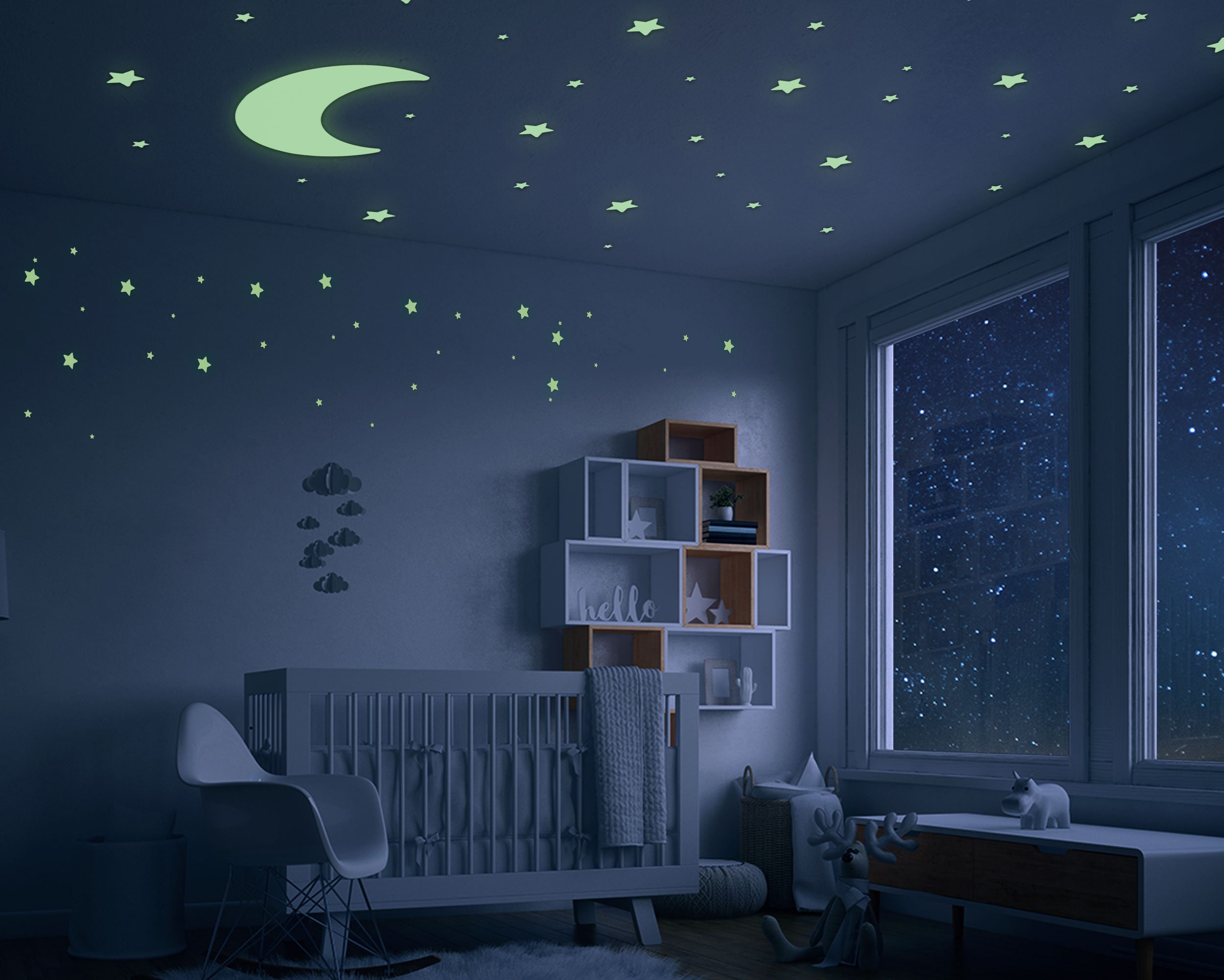 Etoiles Phosphorescentes Plafond Sticker Mural Lumineux Espace Astronaute  Lumineuses Système Solaire Planètes Lune Et Etoile Phosphorescent Stickers  muraux pour Chambre Enfant Bébé Plafond Décor Bleu