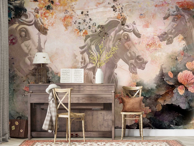 Horse Sculptures Wallpaper Stallion's Dream in Pastel Mountains, Wall