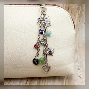 Zodiac Charm Purse Dangle, Silver Birthstone Keychain, Celestial Bag Accessory