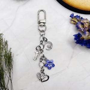 Custom silver bag charm keychain, purse dangle charm,  tote accessories, personalized keychain for her, handbag lover gift