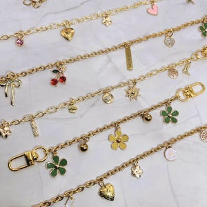 Custom gold purse charm, bag chain for her, clip on purse chain, handbag accessories, cherry purse charm