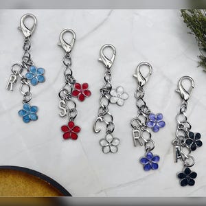 Cherry Blossom Keychain, Personalized Initial Bag Charm, Floral Purse Charm Gift
