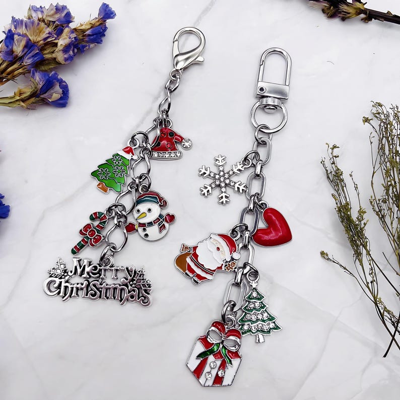 Custom Silver Christmas Bag Charm: Personalized Holiday Keychain - Etsy