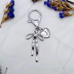 Custom Silver Bow Initial Purse Charm,Personalized Bag Charm, Monogram Handbag Accessory