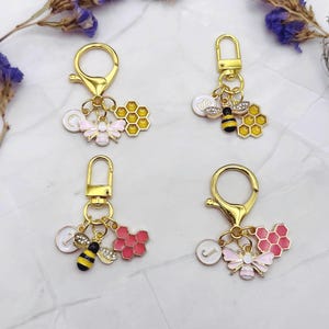 Personalized Bee Bag Charm – Initial Keychain, Honeycomb Purse Clip