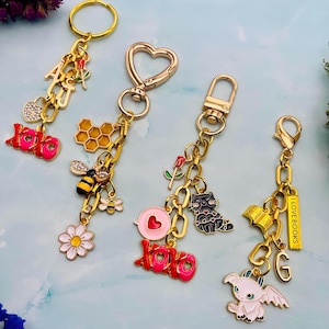 Bag charm, Custom purse charm keychain, personalized handbag accessories, initial birthstone charm, customizable