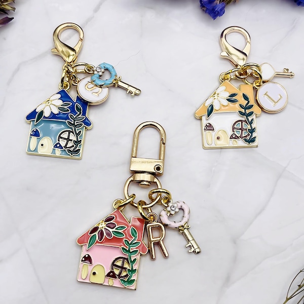 Custom House Keychain, Personalized Initial Keyring, Homeowner Gift
