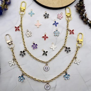 Gold purse charm chain, custom bag charms, flower purse chain, gold chain, personalized
