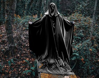 black hooded robe with sleeves