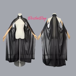 Women Medieval Fairy Shawl Cape Chiffon Gothic Wicca Robe Black Green Cosplay Victorian Dress Cloak Halloween Costume for Women