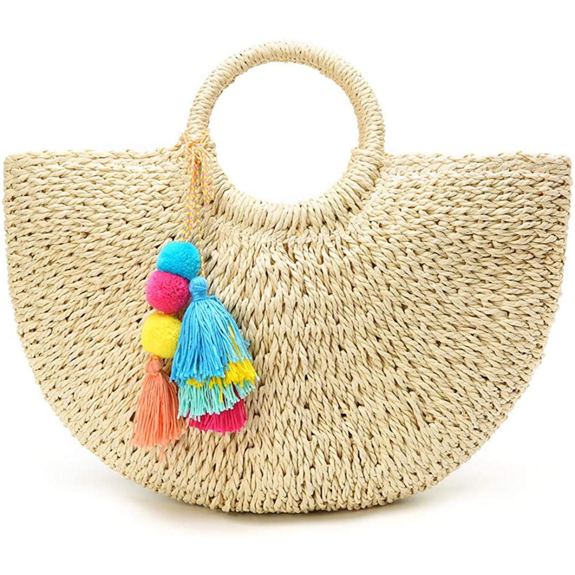 Straw Tote Beach Bags Woven Tote Tassels Bag Hobo Summer Hand Etsy