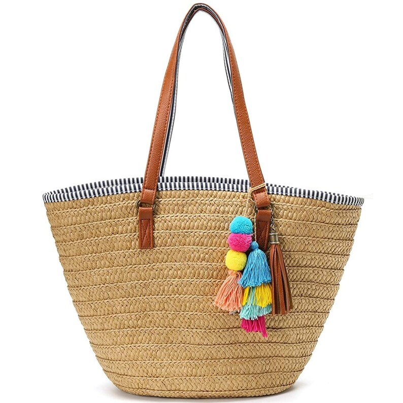 Straw Beach Bags Woven Tote Tassels Bag Hobo Summer Hand Woven Etsy