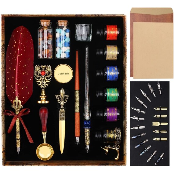 Quill Feather Calligraphy Dip Pen Set Wooden Calligraphy Pen - Etsy