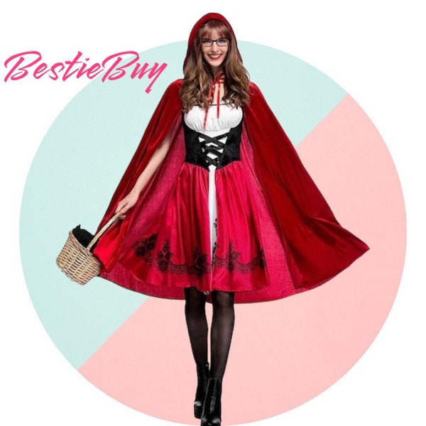 Happy Halloween - Women Little Red Riding Hood Costume Halloween Hood Cape Party Dress