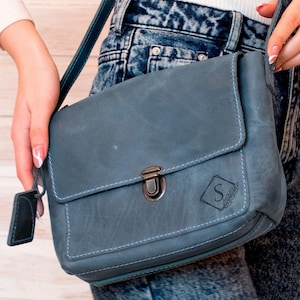 Marine-blaue Leder Crossbody Tasche für Frauen Leder Umhängetasche Kleine Ledertasche Ledertasche 3. Jahrestag Geschenk Frau Mutter