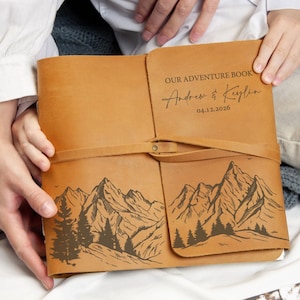 Our Adventure Book, Genuine Leather Photo Album, Travel Album, Custom Scrapbook, Personalized Leather Anniversary Gift for Her, Wedding Gift