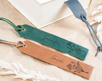 Birth Flower Bookmark, Custom Bookmark for Women, Personalized Leather Bookmark, Book Lover Gift, Floral Bookmark, Birthday Gift for Mom