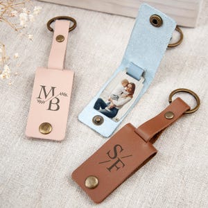 Personalized Leather Photo Keychain, Custom Photo Keyring, Leather Gifts for 3rd Anniversary, Picture Keychain, Photo Gift for Boyfriend