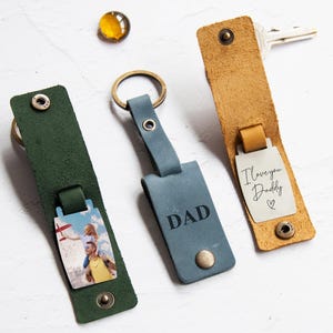 Cadeau personnalisé pour papa - Porte-clés photo personnalisé dans un étui en cuir, souvenir de la fête des pères, cadeau pour un nouveau papa, porte-clés photo en cuir