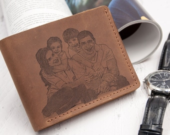 Leather Gift for Dad, Custom Photo Wallet, Leather Wallet, Handwriting Wallets Gift for Him, Mens Wallet, Fathers Day Gift, Anniversary Gift