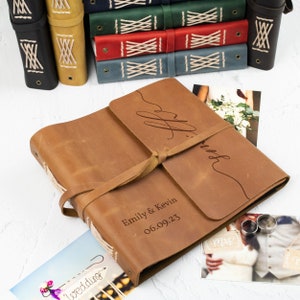 Personalized Leather Guest Book Album w/wrap tie Closure, Alternative Guestbook, Rustic Wedding Guest Book, Soft Leather Photo Guest Book