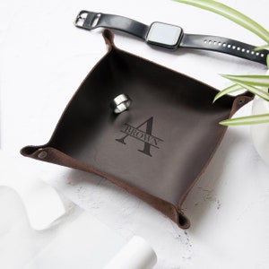 Presente personalizado para o dia dos pais para o pai, bandeja de couro personalizada, bandeja de manobrista, bandeja para chaves, prato para anéis masculinos, organizador de couro, presente de aniversário para ele