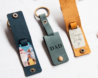 Cadeau personnalisé pour papa - Porte-clés photo personnalisé dans un étui en cuir, souvenir de la fête des pères, cadeau pour un nouveau papa, porte-clés photo en cuir