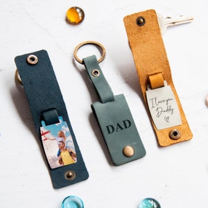 Personalised Gift for Dad - Custom Photo Keyring in Leather Case, Father's Day Keepsake, Gift for New Dad, Leather Photo Keychain