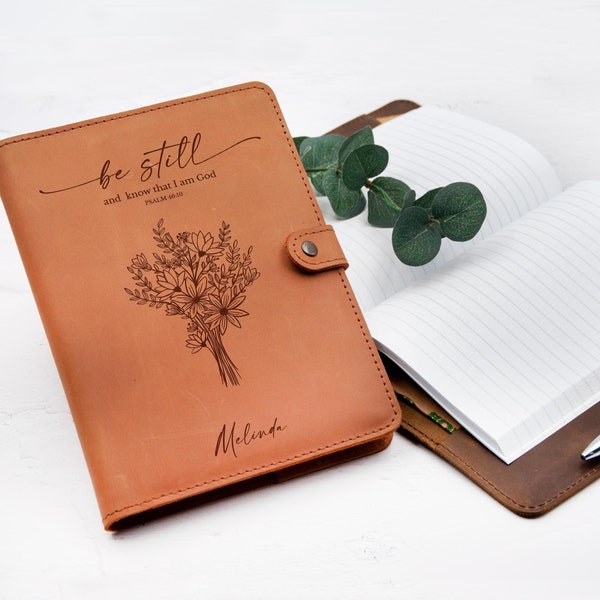 Be Still Prayer Journal for Women | Christian Gifts | Personalized Leather Journal Refillable Notebook | Religious Gift for Her Mom Daughter