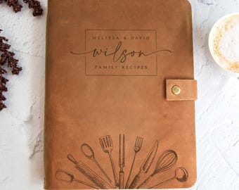 Personalized Recipe Book Leather CookBook Recipe Binder Family Heirloom Housewarming Bridal Shower Gift Wedding Gift for Couple Christmas