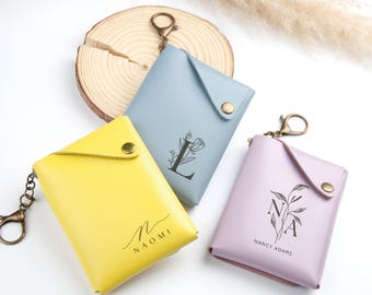 Minimalist Keychain Wallet, Leather Cardholder, Credit Card Holder, Mini Wallet, Leather Coin Purses, Personalized Birthday Mothers Day Gift