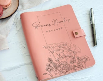 Personalized Recipe Book Binder Custom Recipe Journal Leather Recipe Notebook Blank Cookbook Christmas Gift for Grandma Mom Daughter Wife