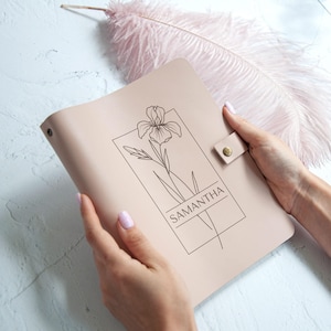 Birth Flower Journal, Birth Month Flower, Personalized Leather Journal, Birthday Gift, Custom Leather Journal with Name, Birth Flower Gift