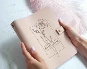 Birth Flower Journal, Birth Month Flower, Personalized Leather Journal, Birthday Gift, Custom Leather Journal with Name, Birth Flower Gift