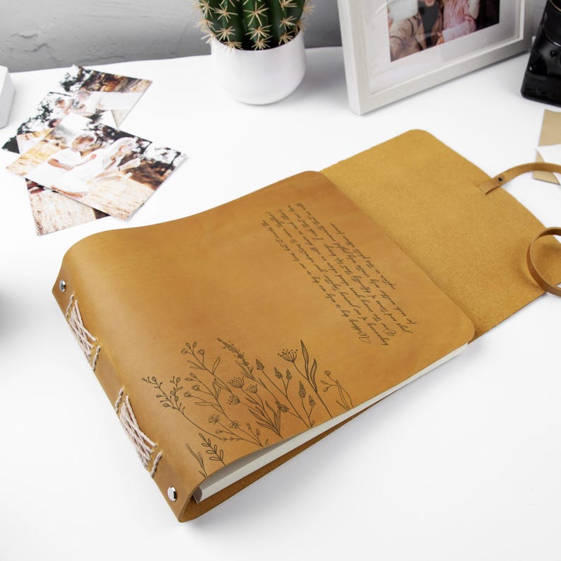 Wedding Photo Album Personalized Photo Album Leather Photo Album Rustic Wedding Gift for Couple Custom Photo Book Travel Album Memory Book image 9
