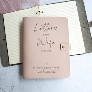 Diario conmemorativo para la esposa, diario de duelo por la pérdida de la esposa, cartas para la esposa en el cielo, obsequio conmemorativo para la esposa, obsequio personalizado de condolencias para la esposa, diario de cuero