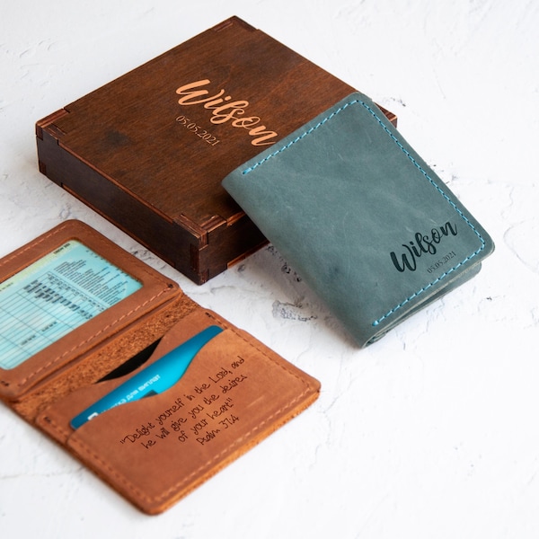 Porte-cartes de voyage en cuir personnalisé, Portefeuille pour permis de conduire, Portefeuille avec poche frontale, Portefeuille pour carte d'identité, Porte-cartes en cuir, Porte-carte d'identité en cuir, Étui pour carte d'identité