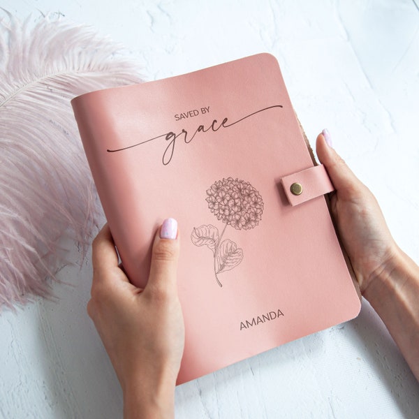 Cadeau chrétien pour femme Journal de prières personnalisé Cadeau religieux pour elle Cahier de prières personnalisé Journalisation biblique sauvée par Grace Hortensia