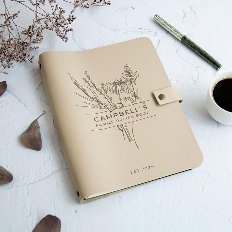 Personalized Recipe Book Leather CookBook Recipe Binder Family Heirloom Housewarming Bridal Shower Gift Wedding Gift for Couple Christmas image 3