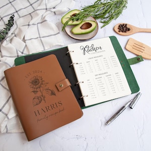 Personalized Recipe Book Leather CookBook Recipe Binder Family Heirloom Housewarming Bridal Shower Gift Wedding Gift for Couple Christmas image 15