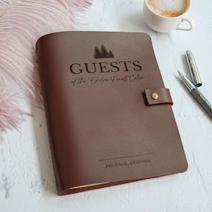 Libro degli ospiti per case vacanze, libro degli ospiti per baite in pelle, libro delle firme degli hotel, libro degli ospiti per case vacanze Tree Mountain Forest Villas VRBO Airbnb Inn