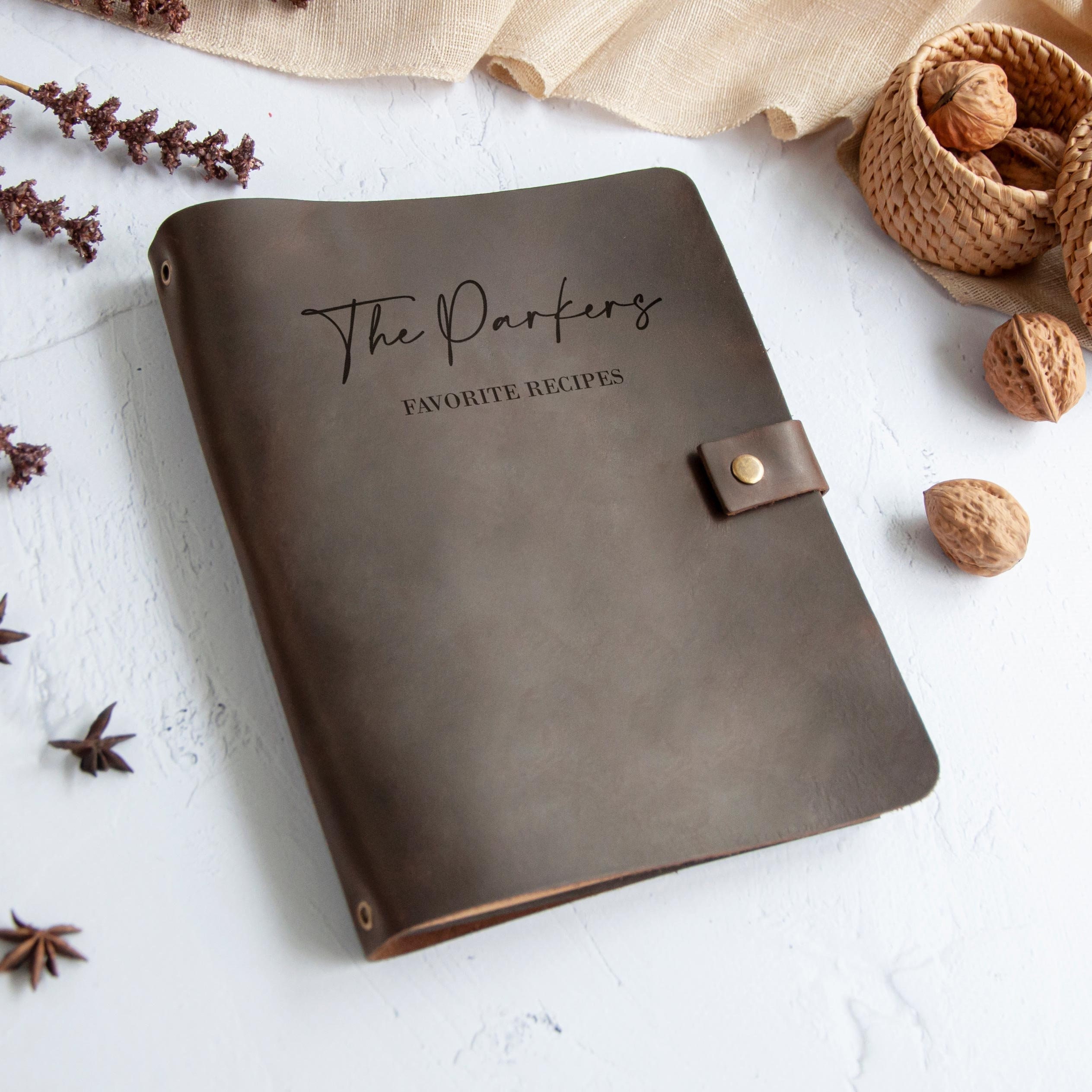 Handmade Leather Recipe Book, Personalized Engraving Name Journal Notebook,  Custom Family Cookbooks,  Anniversary|Birthday|Thanksgiving|Christmas|Mothe