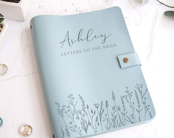 Bridal Shower Guest Book - Letters to the Bride Wedding Advice for Bride Personalized Leather Guesbook Gift for Bride Wildflower Guest Book