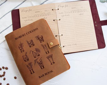 Personalisiertes Cocktail-Rezeptbuch - Trinkrezeptbuch, Barkeeper-Geschenk, individuelles Cocktailbuch, Cocktail-Journal, Lederrezeptbuch, Barbuch