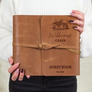 Livre d&#39;or pour chalet en cuir, livre de bienvenue AIRBNB, livre de connexion à l&#39;hôtel, livre d&#39;or personnalisé pour maison de vacances, lodge, chalet, cottage, maison de montagne