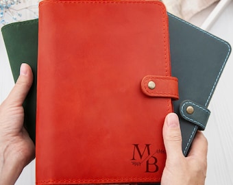Refillable Leather Journal Cover, Personalized Notebook A5 Planner Journal Cover, Coworker Gift, Corporate Gifts, Custom Leather Diary